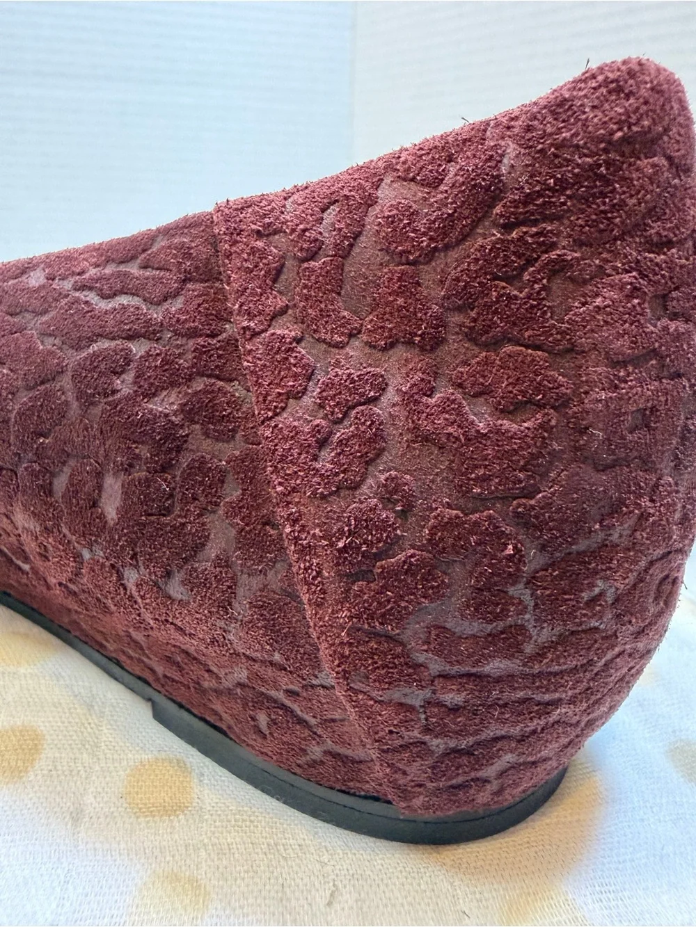 Eileen Fisher Suede Ballet Flats Burgundy 9.5 Leopard-Embossed Pattern Slip-on